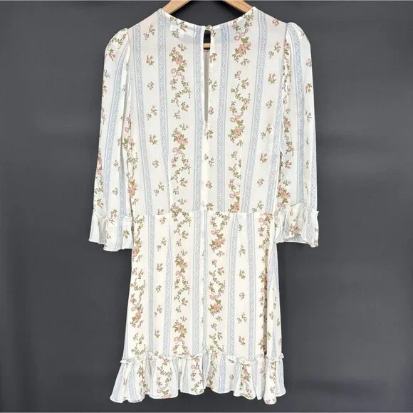 Reformation Women's Doutzen Dress 6 Ivory Surrey Floral Print Ruffle Hem Spring - Picture 2 of 10